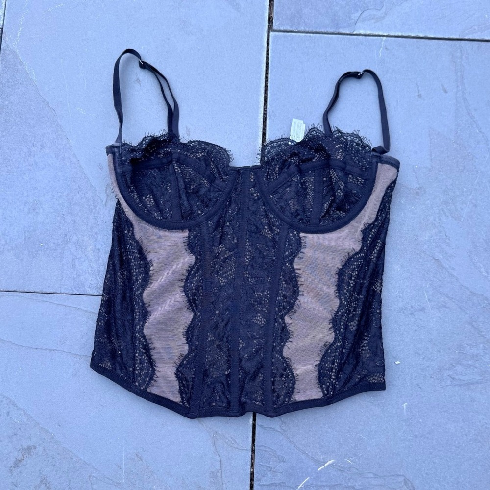 Out From Under Corset Top Womens Medium Black Taupe Lace Urban Outfitters